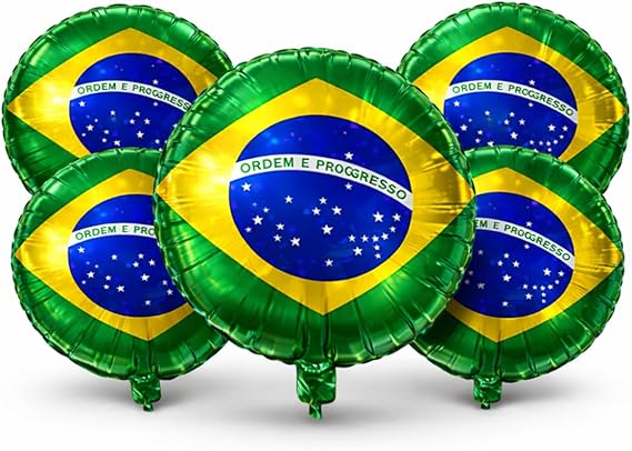 Kit 10 Balões Bandeira do Brasil 18" 45cm Metalizado, Decoração Copa do Brasil, Jogos da Seleção, Festa Verde e Amarela, Evento Futebol